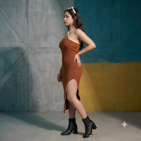 Vashtro Women Stunning Brown Knitted Bodycon Dress