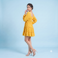 Vashtro Women Stunning Flared Yellow Dress