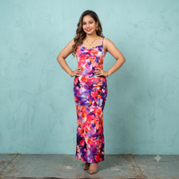Vashtro Women Stunning Floral Backless Velvet Printed Dress