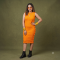 Vashtro Women Stunning Orange Knitted Dress