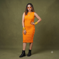 Vashtro Women Stunning Orange Knitted Dress