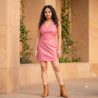 Vashtro Women Stunning Pink Leather Dress
