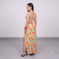 Vashtro Women Stunning Yellow Floral Dress