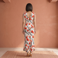 Vashtro Women Tropical Orange Lily Printed Mermaid Maxi Dress