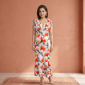 Vashtro Women Tropical Orange Lily Printed Mermaid Maxi Dress