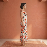 Vashtro Women Tropical Orange Lily Printed Mermaid Maxi Dress