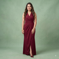 Vashtro Women Wine Red Plunging V-Neck Tulip Maxi Dress