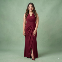 Vashtro Women Wine Red Plunging V-Neck Tulip Maxi Dress
