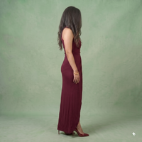 Vashtro Women Wine Red Plunging V-Neck Tulip Maxi Dress