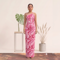 Vashtro Women’s Pink Abstract Swirl One-Shoulder Maxi Dress