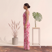 Vashtro Women’s Pink Abstract Swirl One-Shoulder Maxi Dress