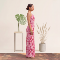 Vashtro Women’s Pink Abstract Swirl One-Shoulder Maxi Dress