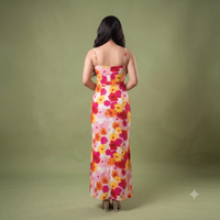 Vashtro Women's Retro Daisy Print Cami Maxi Dress with Side Slit