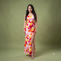 Vashtro Women's Retro Daisy Print Cami Maxi Dress with Side Slit