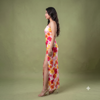 Vashtro Women's Retro Daisy Print Cami Maxi Dress with Side Slit