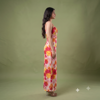 Vashtro Women's Retro Daisy Print Cami Maxi Dress with Side Slit