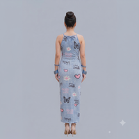 Vashtro Women's Sleeveless Halter Neck Printed Bodycon Maxi Dress
