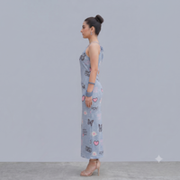 Vashtro Women's Sleeveless Halter Neck Printed Bodycon Maxi Dress