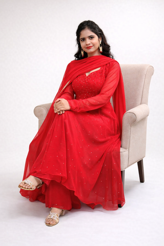 Khanak Red Georgette Anarkali Suit Set