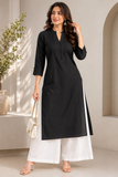 Mahima Black Pintuck Straight Kurta with White Palazzo Set