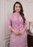 Lilac Muslin Digital Print Hand-Embroidered Pakistani Suit Set